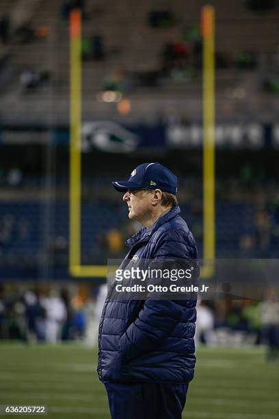 Seattle Seahawks owner Paul Allen looks on prior to the game against the Los Angeles Rams at CenturyLink Field on December 15, 2016 in Seattle,...