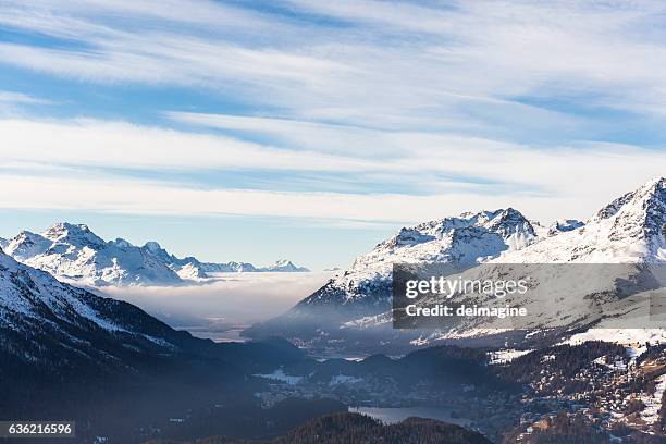 sankt moritz view, kanton grigioni, schweiz. - st moritz stock-fotos und bilder