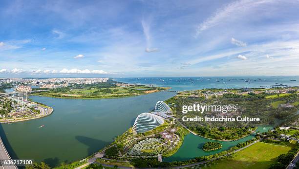 singapore skyline panorama view - singapore stad stockfoto's en -beelden