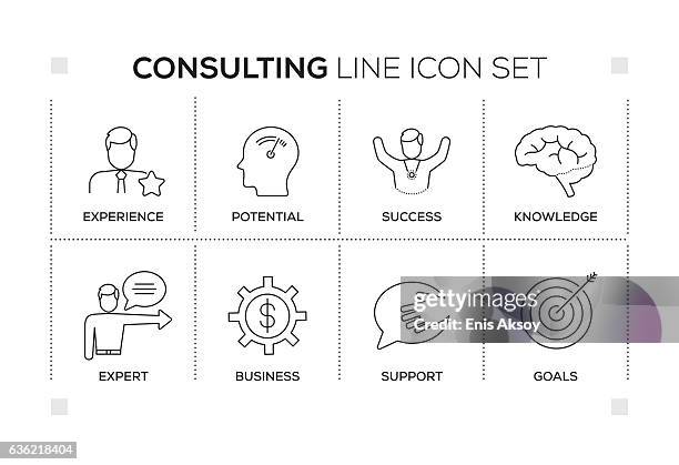 consulting keywords with monochrome line icons - small business training stock illustrations