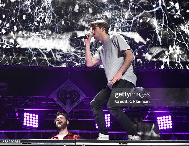 Alex Pall and Andrew Taggart of The Chainsmokers perform onstage during Power 96.1's Jingle Ball 2016 at Philips Arena on December 16, 2016 in...