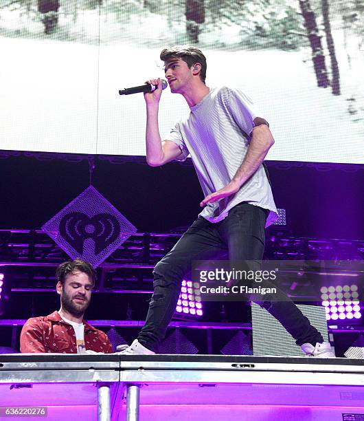 Alex Pall and Andrew Taggart of The Chainsmokers perform onstage during Power 96.1's Jingle Ball 2016 at Philips Arena on December 16, 2016 in...