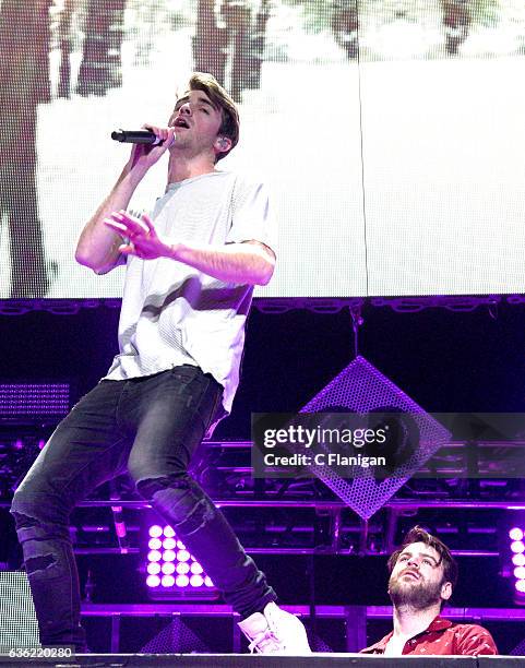 Alex Pall and Andrew Taggart of The Chainsmokers perform onstage during Power 96.1's Jingle Ball 2016 at Philips Arena on December 16, 2016 in...