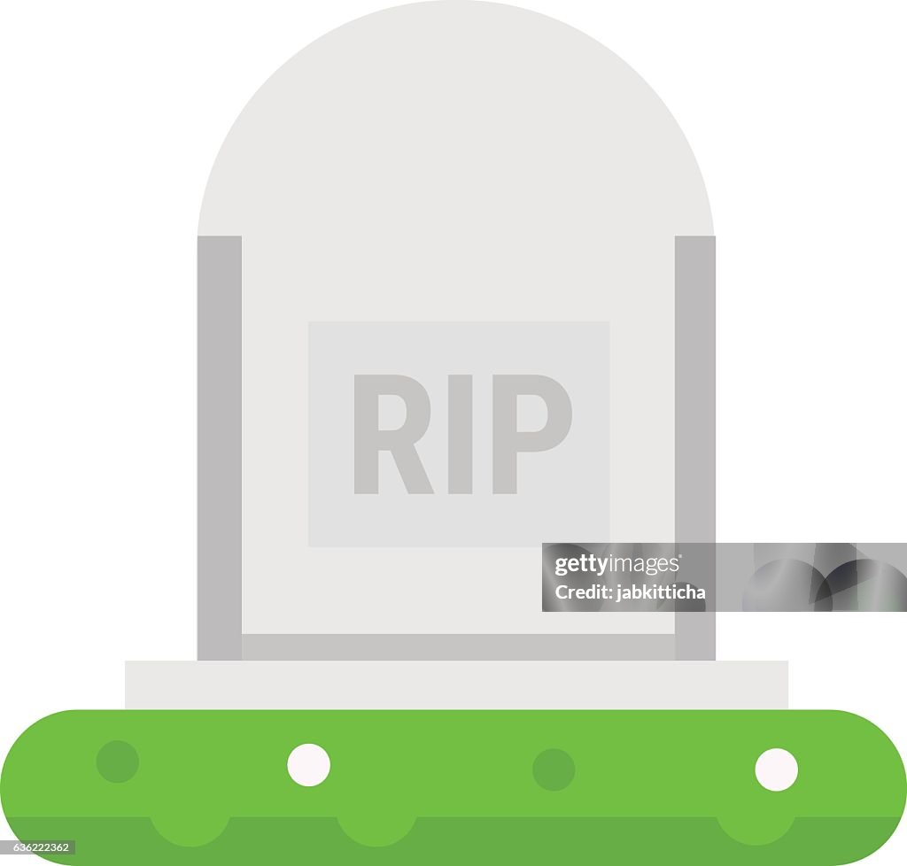 Cartoon grave flat design. Vector illustration, long shadow, hal