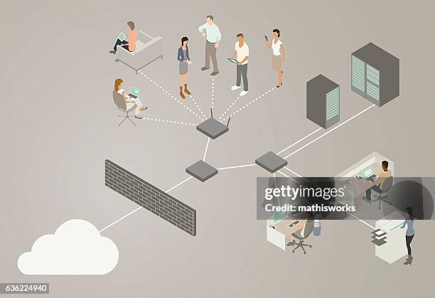 lan network diagram - streaming service stock illustrations