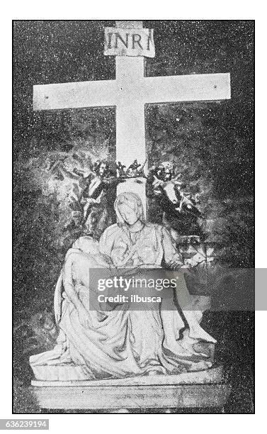 antique dotprinted photographs of italy: rome, pietà (michelangelo) - michelangelo stock illustrations