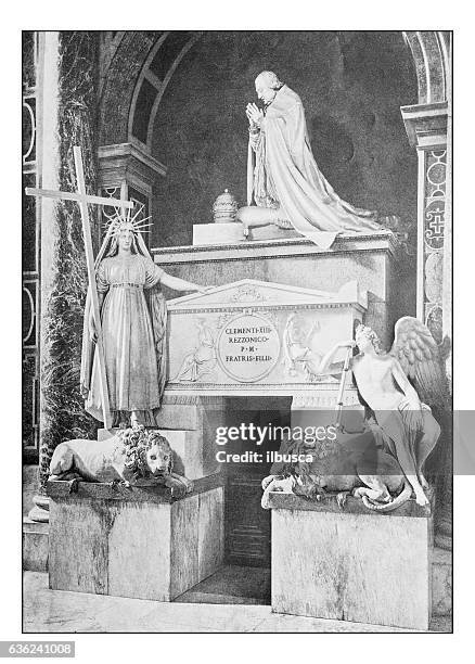 antique dotprinted photographs of italy: rome, pope clement xiii tomb - of tombs stock illustrations
