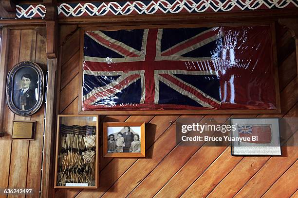 interior view of historic te ahurewa maori church - motueka ストックフォトと画像