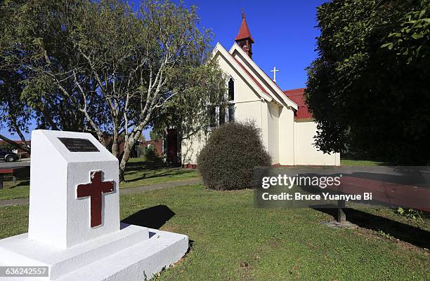 historic te ahurewa maori church - motueka stock pictures, royalty-free photos & images