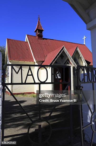historic te ahurewa maori church - motueka stock pictures, royalty-free photos & images