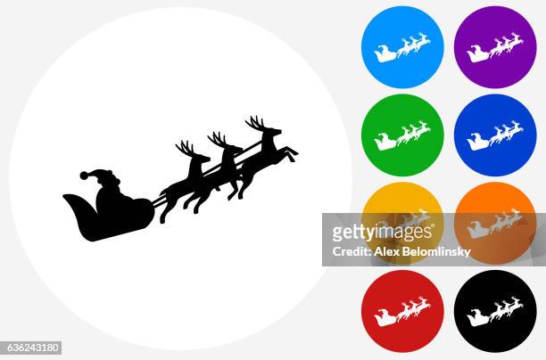 santa claue sled icon on flat color circle buttons - animal sleigh stock illustrations