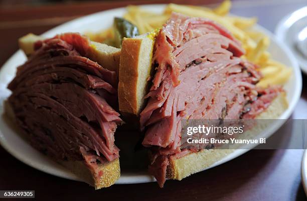 montreal style smoked meat sandwich - smoked food stock pictures, royalty-free photos & images