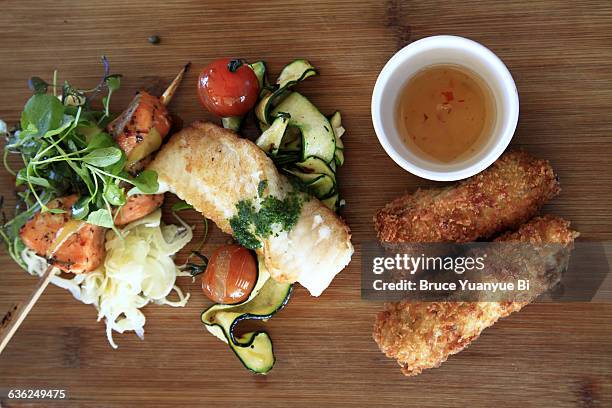 seafood appetizers with asian influence - blenheim stock pictures, royalty-free photos & images