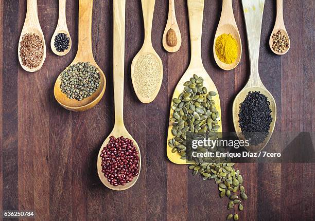 spices, nuts, seeds, grains and pulses. - seed ストックフォトと画像