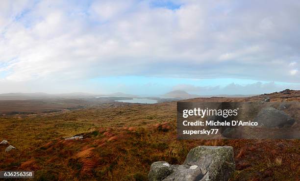 the boggy heath and the coast - connemara stock pictures, royalty-free photos & images