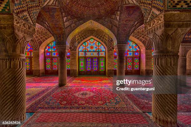 im nasir ol molk moschee in shiraz, iran - persische kultur stock-fotos und bilder