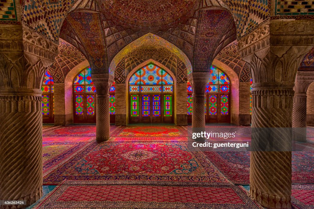 Inside the Nasir ol Molk Mosque in Shiraz, Iran