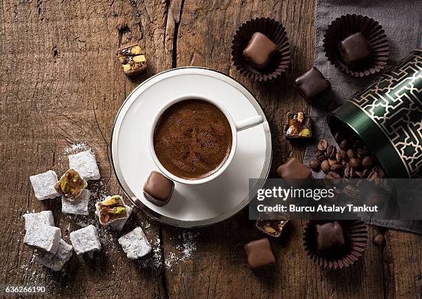 turkish coffee with turkish delights - turkish delight stock pictures, royalty-free photos & images