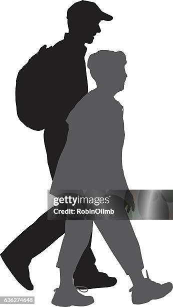 stockillustraties, clipart, cartoons en iconen met senior couple walking together - old woman