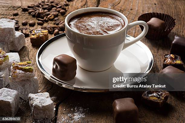 turkish coffee with turkish delights - turkish coffee drink stock pictures, royalty-free photos & images