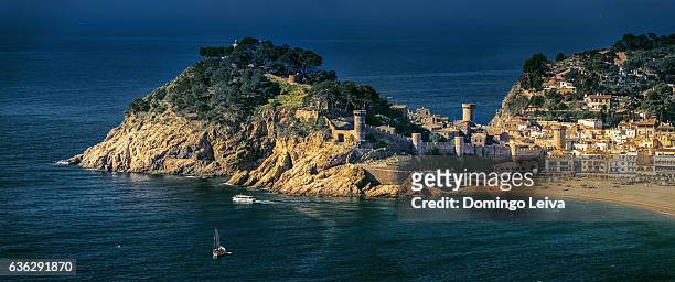 panoramic view of tossa de mar, girona, catalonia, spain - tossa de mar bildbanksfoton och bilder