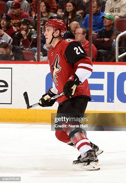 Michael Stone of the Arizona Coyotes skates up ice against the Calgary Flames at Gila River Arena on December 19, 2016 in Glendale, Arizona.
