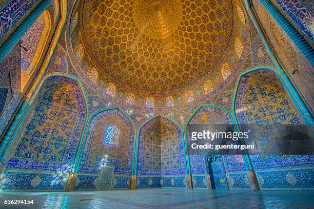 mosaic decoration inside of sheikh lotfollah mosque, isfahan - isfahan stock pictures, royalty-free photos & images