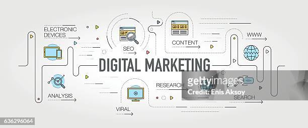 digital marketing banner and icons - marketing stock illustrations