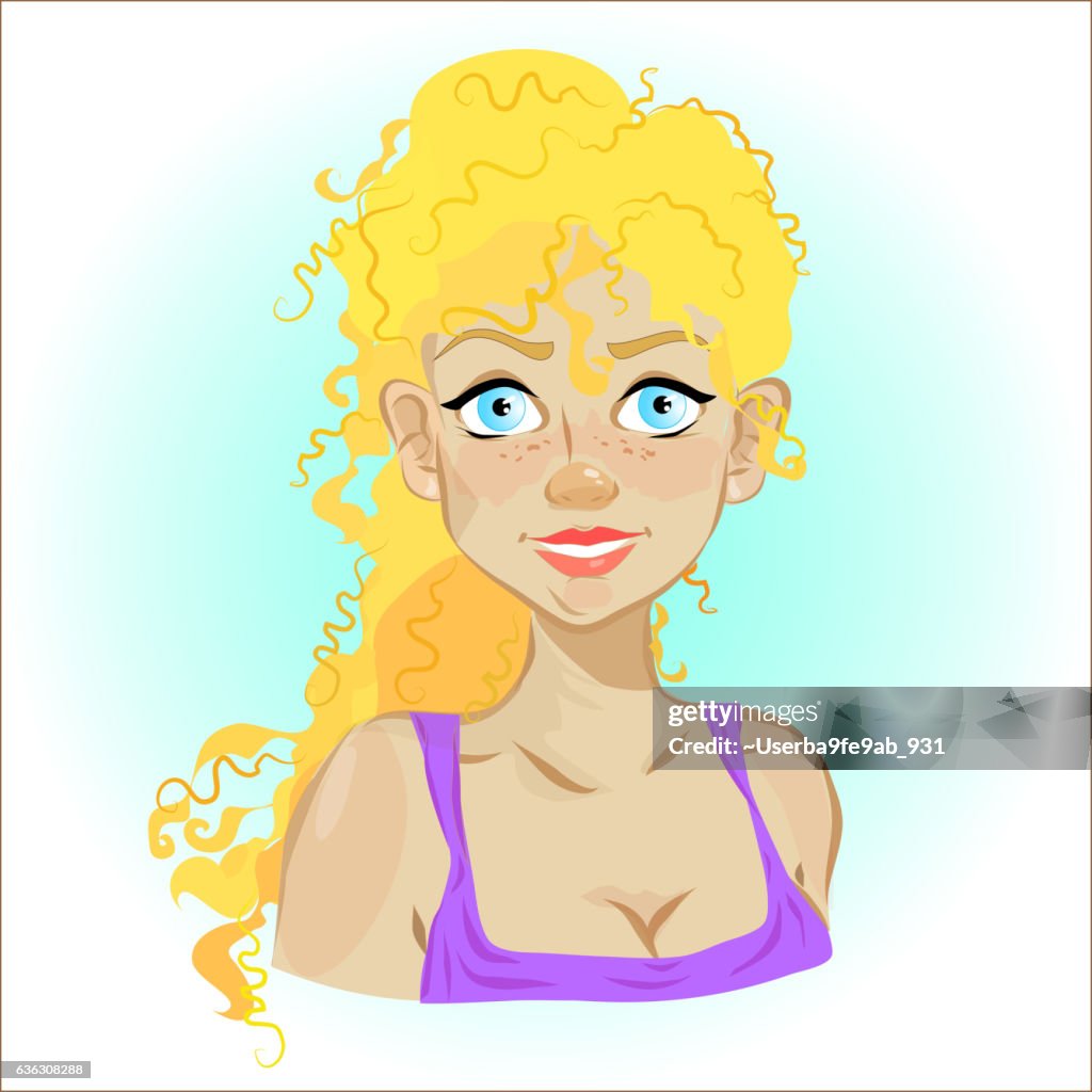 Cartoon Happy Girl With Blonde Curly Hair Woman Character High-Res Vector  Graphic - Getty Images