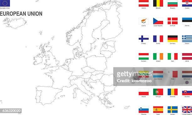 weiße karte der europäischen union mit flagge vor weißem hintergrund - sweden stock-grafiken, -clipart, -cartoons und -symbole