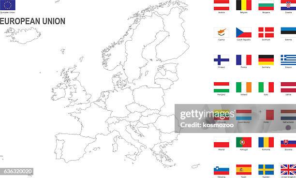 white map of european union with flag against white background - denmark germany stock illustrations