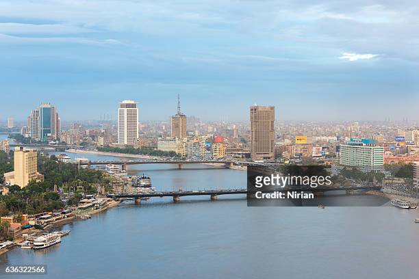 cairo skyline along nile river - cairo bildbanksfoton och bilder