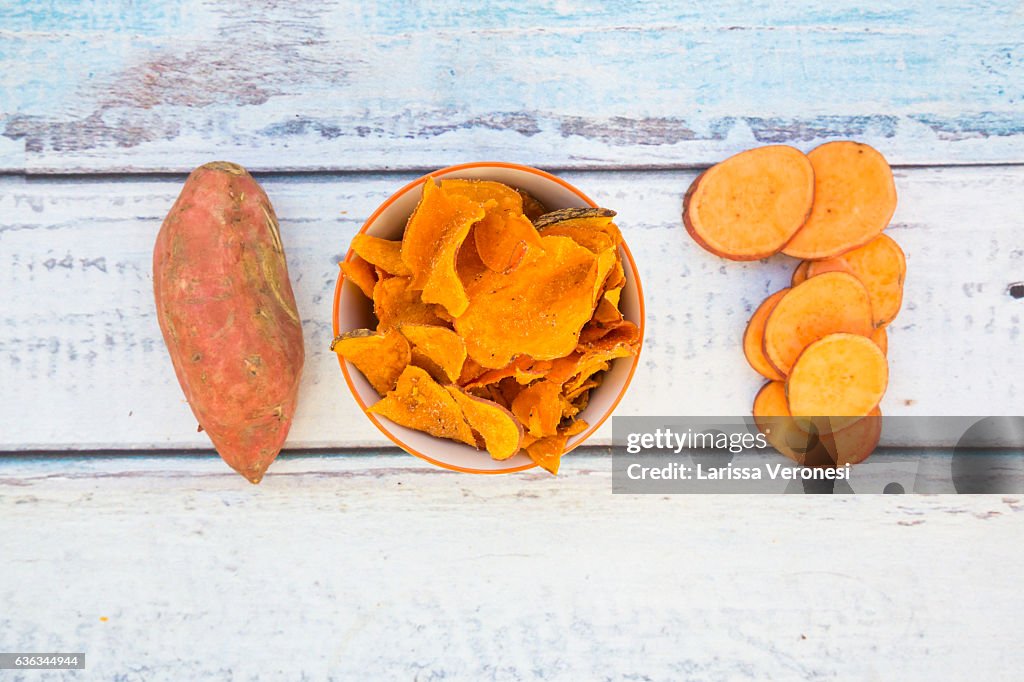 Bowl with sweet potato chips