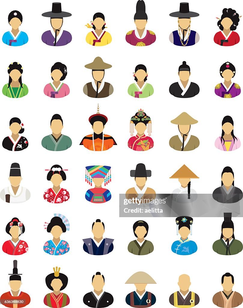 Vector characters (East Asia, traditional clothes) - icon set
