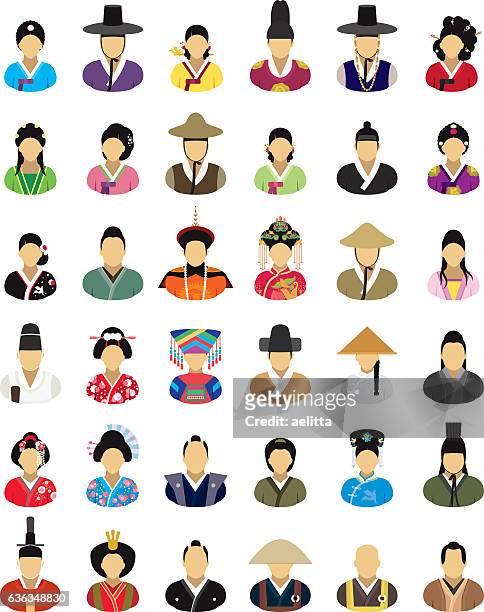 vector characters (east asia, traditional clothes) - icon set - china east asia stock illustrations