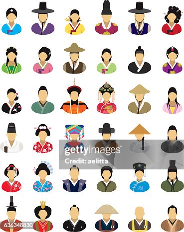 Vector characters (East Asia, traditional clothes) - icon set Vector characters (East Asia, traditional clothes) - icon set