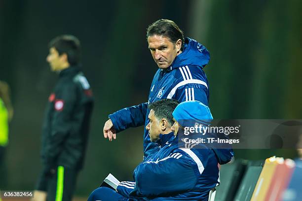 Coach Bruno Labbadia of Hamburger SV looks on during the Friendly Match between Hamburger SV and Ajax Amsterdam at Gloria Sports Center on January 09...