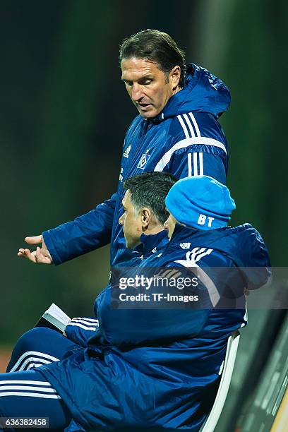 Coach Bruno Labbadia of Hamburger SV looks on during the Friendly Match between Hamburger SV and Ajax Amsterdam at Gloria Sports Center on January 09...