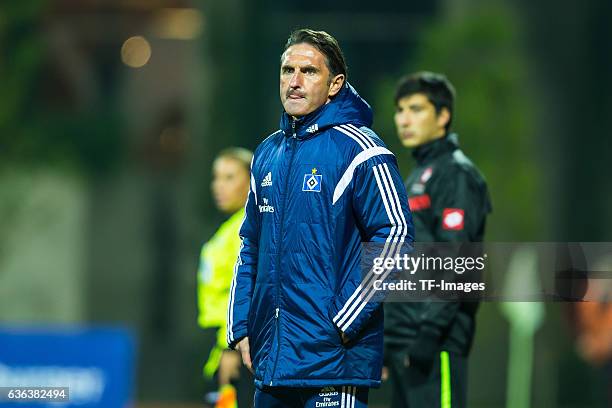 Coach Bruno Labbadia of Hamburger SV looks on during the Friendly Match between Hamburger SV and Ajax Amsterdam at Gloria Sports Center on January 09...