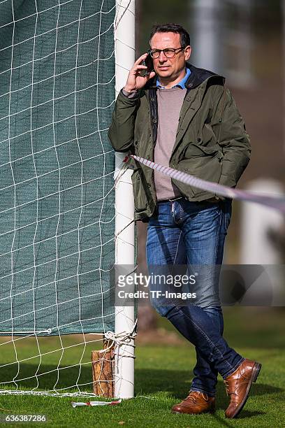 Sports director Martin Bader of Hannover 96 looks on during the Friendly Match between Hannover 96 and Gostaresh Foolad FC at training camp on...