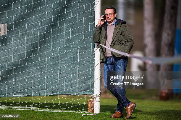 Sports director Martin Bader of Hannover 96 looks on during the Friendly Match between Hannover 96 and Gostaresh Foolad FC at training camp on...