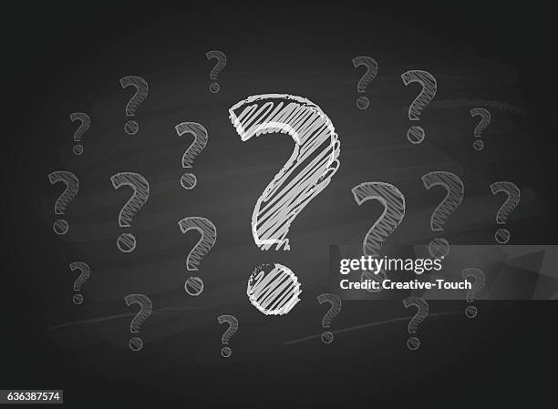 question marks on the blackboard - curiosity stock illustrations