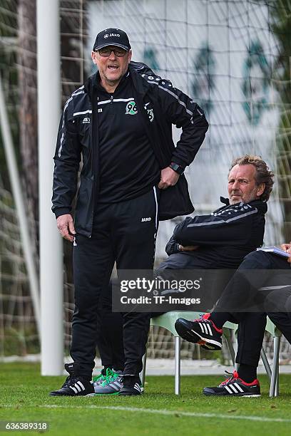 Coach Thomas Schaaf of Hannover 96 looks on during the Friendly Match between Hannover 96 and Gostaresh Foolad FC at training camp on January 13,...