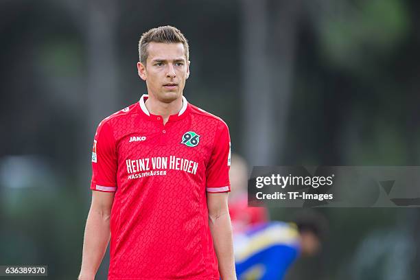 Artur Sobiech of Hannover 96 looks on during the Friendly Match between Hannover 96 and Gostaresh Foolad FC at training camp on January 13, 2016 in...