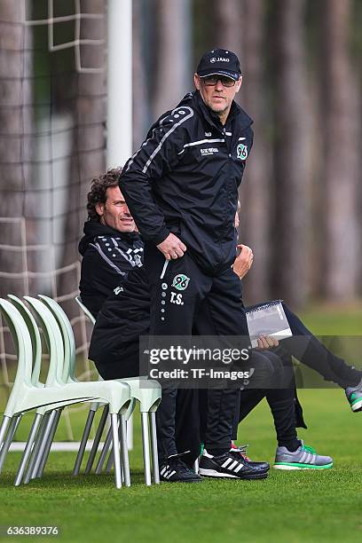 Coach Thomas Schaaf of Hannover 96 looks on during the Friendly Match between Hannover 96 and Gostaresh Foolad FC at training camp on January 13,...