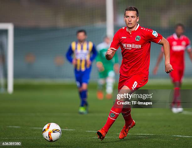 Artur Sobiech of Hannover 96 in action during the Friendly Match between Hannover 96 and Gostaresh Foolad FC at training camp on January 13, 2016 in...