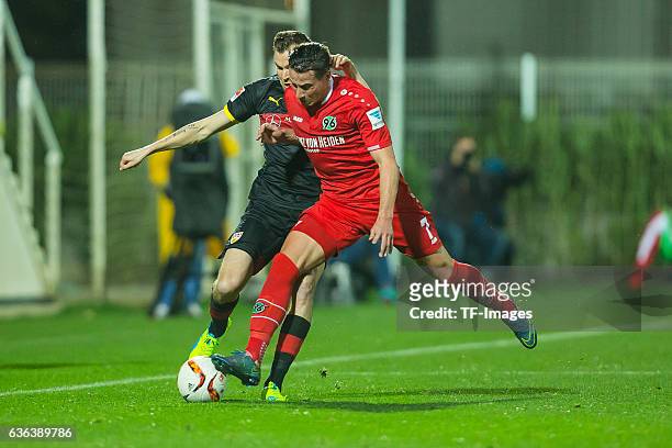 Edgar Prib of Hannover 96 battle for the ball during the Friendly Match between Hannover 96 and VfB Stuttgart at trainings camp on January 13, 2016...