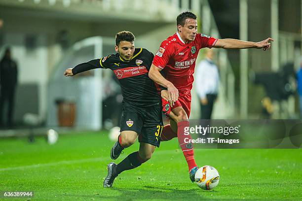 Arianit Ferati of VfB Stuttgart and Edgar Prib of Hannover 96 battle for the ball during the Friendly Match between Hannover 96 and VfB Stuttgart at...