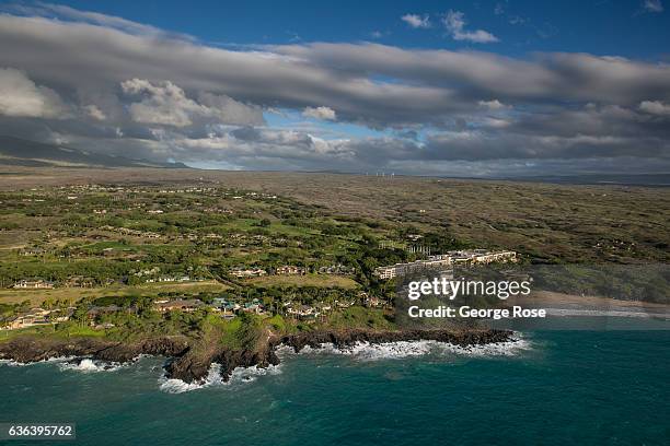 The Hapuna Beach Prince Hotel, constructed at waters edge on an old lava rock bed, is viewed on December 16 in this aerial photo taken along the Kona...