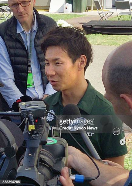Australia - Japanese racing driver Kamui Kobayashi of the Caterham F1 Team meets the press in Melbourne, Australia, on March 13 a day before the...